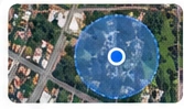 Mapa aéreo ilustrativo com cerca virtual azul